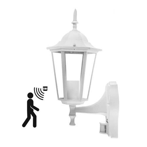 V-Tac weiße Wandleuchte mit Sensor - IP44 für den Außenbereich, E27 Fassung, ohne Leuchtmittel