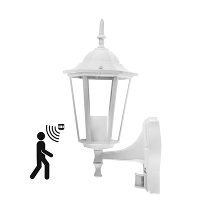 V-Tac weiße Wandleuchte mit Sensor - IP44 für den Außenbereich, E27 Fassung, ohne Leuchtmittel