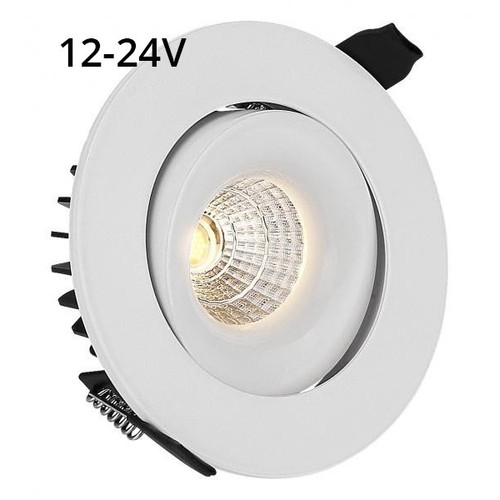 6W Ø9cm Einbaustrahler dimmbar RA90 - 12-24V, Lochausschnitt: Ø7,5 cm, Maße: Ø9 cm, weißer Rand