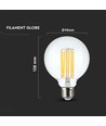 E27 6W LED Filament Leuchtmittel - G95, 600lm, 3000K, 300° Abstrahlwinkel