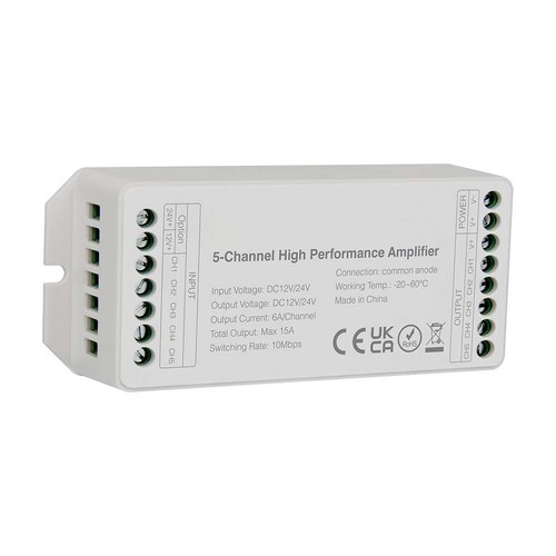 5-Kanal LED Verstärker für 12V/24V - 15A, Weiß, für RGB+W / RGB / einfarbige LED-Streifen