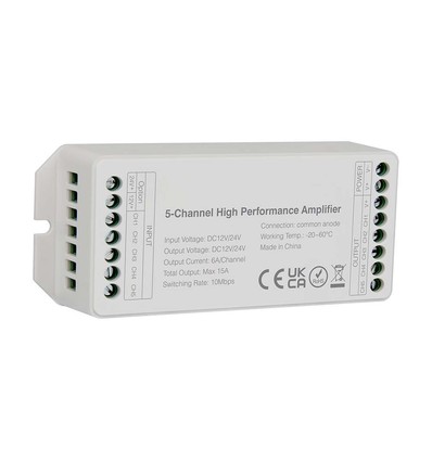5-Kanal LED Verstärker für 12V/24V - 15A, Weiß, für RGB+W / RGB / einfarbige LED-Streifen