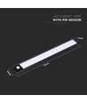2W LED Schrankleuchte mit PIR Sensor, schwarz - 5V, USB wiederaufladbar, 40cm, 3000K, Bewegungsmelder