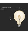 E27 12W G125 LED Filament Lampe - Amber Glas, 2200K, 1350lm, 300° Abstrahlwinkel
