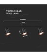 18W Schwarze LED Wandleuchte - 4000K, 3 Köpfe