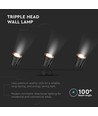 18W Schwarze LED Wandleuchte - 4000K, 3 Köpfe