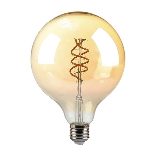 E27 6W dimmbar LED Spiral Filament Lampe - G125, Amber Glas, 1800K, 300° Abstrahlwinkel