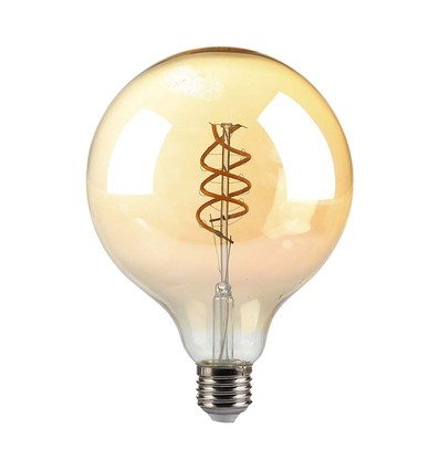 E27 6W dimmbar LED Spiral Filament Lampe - G125, Amber Glas, 1800K, 300° Abstrahlwinkel