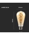 E27 5W dimmbare LED-Lampe - ST64, Filament, bernsteinfarbenes Glas, extra warm 1800K