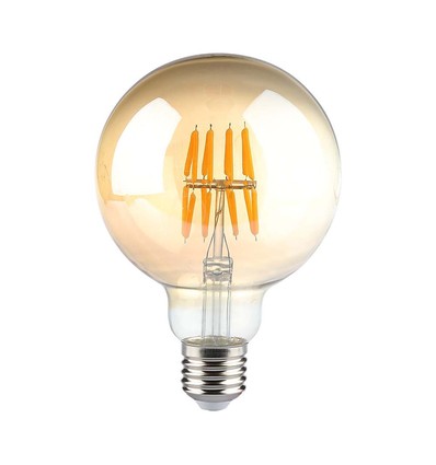 V-Tac G95 8W LED-Globuslampe - Kohlenfaden, Ø9,5 cm, bernsteinfarbenes Glas, extra warmweiß, 2200K, E27