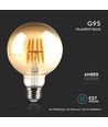 V-Tac G95 8W LED-Globuslampe - Kohlenfaden, Ø9,5 cm, bernsteinfarbenes Glas, extra warmweiß, 2200K, E27