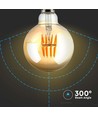 V-Tac G95 8W LED-Globuslampe - Kohlenfaden, Ø9,5 cm, bernsteinfarbenes Glas, extra warmweiß, 2200K, E27