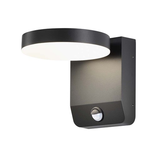 17W LED Wandleuchte mit Sensor, rund - IP65, 4000K, schwarz, PIR Sensor, Außenbereich, 2480lm