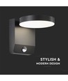 17W LED Wandleuchte mit Sensor, rund - IP65, 4000K, schwarz, PIR Sensor, Außenbereich, 2480lm