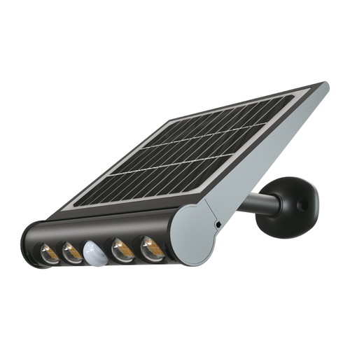 8W Solara LED Wandleuchte mit Sensor - Solar, 950lm, IP65, PIR Sensor, schwarzes Finish