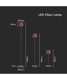4W LED Stehleuchte, wiederaufladbar - IP54, Corten, Touch-dimmbar, höhenverstellbar 50-130cm, USB-Aufladung