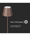 4W LED Stehleuchte, wiederaufladbar - IP54, Corten, Touch-dimmbar, höhenverstellbar 50-130cm, USB-Aufladung