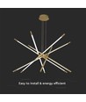 42W LED Designer Pendelleuchte, Gold - Dimmbar, 12 Röhren, 3000K, 85x31x120cm