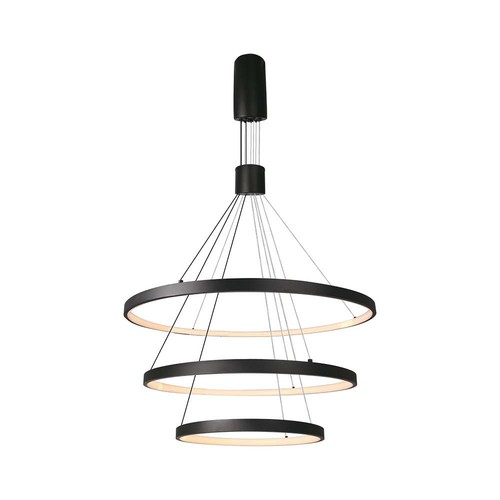 46W LED Pendelleuchte mit 3 Ringen, dimmbar - 4900lm, 3000K, schwarz, modernes Design