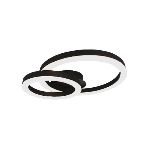 20W LED Designer Deckenleuchte - Zwei überlappende Ringe, Ø45cm, schwarz, 3000K, 105lm/W