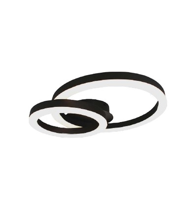 20W LED Designer Deckenleuchte - Zwei überlappende Ringe, Ø45cm, schwarz, 3000K, 105lm/W