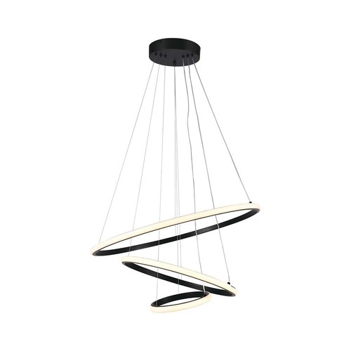 32W LED Pendelleuchte mit 3 Ringen - Schwarz, 3000K, 600x400x200mm, dekorative Deckenleuchte