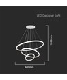 32W LED Pendelleuchte, 3 Ringe - Ø60+40+20cm, 3880lm, 3000K, weißes Finish