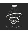 32W LED Pendelleuchte, 3 Ringe - Ø60+40+20cm, 3880lm, 3000K, weißes Finish