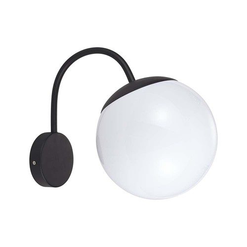 E27 Wandleuchte mit weißer Kugel - Schwarz, IP44 Außen, Ø20cm, ohne Leuchtmittel