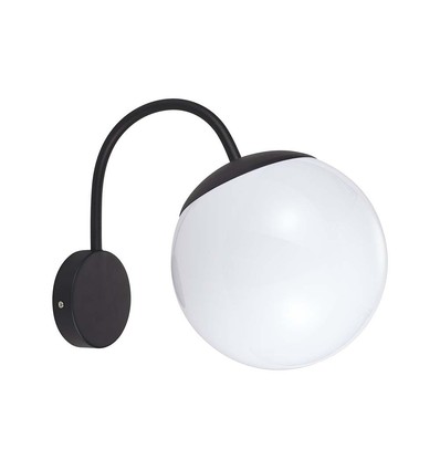 E27 Wandleuchte mit weißer Kugel - Schwarz, IP44 Außen, Ø20cm, ohne Leuchtmittel