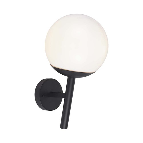 E27 Außenwandleuchte - Schwarz, IP44, Opalkugel, Ø20cm, ohne Leuchtmittel