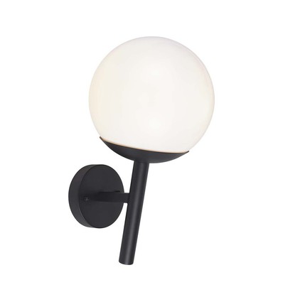 E27 Außenwandleuchte - Schwarz, IP44, Opalkugel, Ø20cm, ohne Leuchtmittel