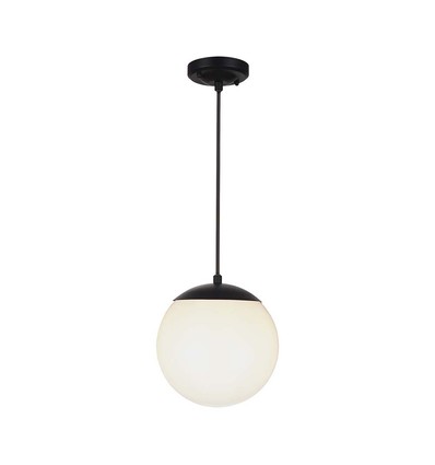 Ø20cm Pendelleuchte, Mattschwarz - IP44, E27 Fassung, opalweiße Kugel, Aluminium und Kunststoff, ohne Leuchtmittel