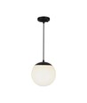 Ø20cm Pendelleuchte, Mattschwarz - IP44, E27 Fassung, opalweiße Kugel, Aluminium und Kunststoff, ohne Leuchtmittel