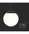 Ø20cm Pendelleuchte, Mattschwarz - IP44, E27 Fassung, opalweiße Kugel, Aluminium und Kunststoff, ohne Leuchtmittel