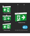 Notbeleuchtung 4in1 Aufhängung - EXIT Schild, Selbsttest-Taste, Wand-/Decken-/Drahtaufhängung, 6000K