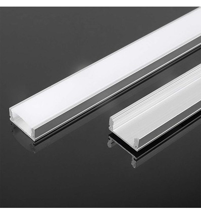2m Alu Profil für LED Strips, silber - Inkl. Diffusor, 2000x17,4x7mm, IP20, für Oberflächenmontage