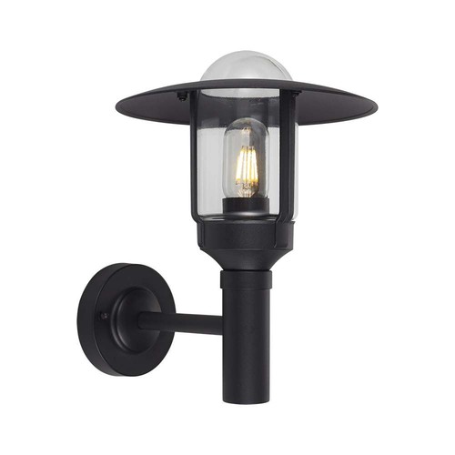 E27 Wandleuchte mit klarem Glas - Mattschwarz, IP44, Aluminium, ohne Leuchtmittel