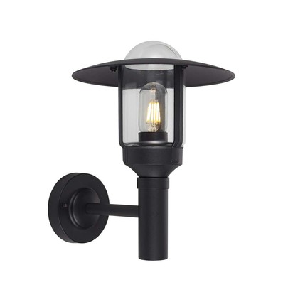 E27 Wandleuchte mit klarem Glas - Mattschwarz, IP44, Aluminium, ohne Leuchtmittel