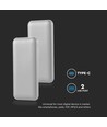 10000mAh Powerbank, 10W - Silber, LED-Display, inkl. 30cm Type-C Kabel