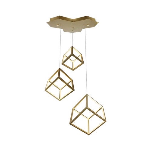 46W LED Designer Pendelleuchte - 3 Goldene Würfel, 3000K, 4900lm, 56x48,5x156cm