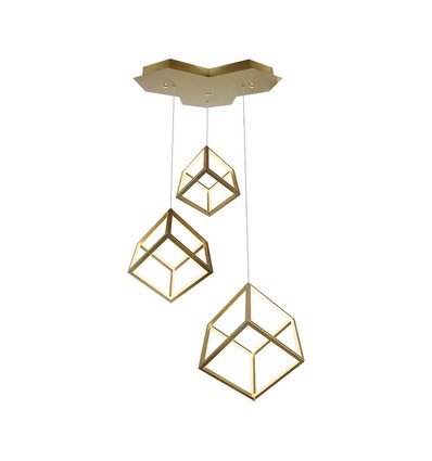 46W LED Designer Pendelleuchte - 3 Goldene Würfel, 3000K, 4900lm, 56x48,5x156cm