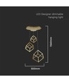 46W LED Designer Pendelleuchte - 3 Goldene Würfel, 3000K, 4900lm, 56x48,5x156cm