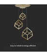 46W LED Designer Pendelleuchte - 3 Goldene Würfel, 3000K, 4900lm, 56x48,5x156cm