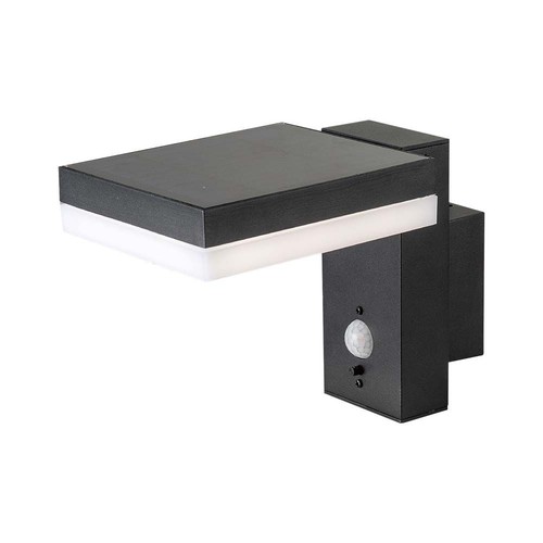 5,5W Solara Wandleuchte mit Sensor - Solar, PIR Sensor, IP54, 3000K, schwarz, rechteckig