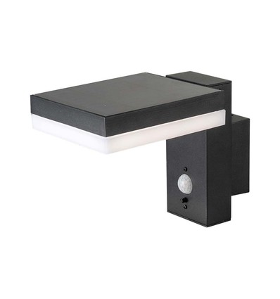 5,5W Solara Wandleuchte mit Sensor - Solar, PIR Sensor, IP54, 3000K, schwarz, rechteckig