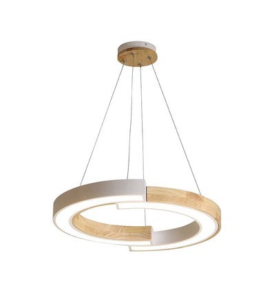 32W LED Designer Pendelleuchte - Ø43cm, weiß mit Holzdetails, 3000K, 4000lm