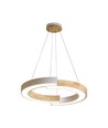 32W LED Designer Pendelleuchte - Ø43cm, weiß mit Holzdetails, 3000K, 4000lm