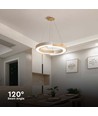 32W LED Designer Pendelleuchte - Ø43cm, weiß mit Holzdetails, 3000K, 4000lm