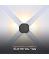 4W runde 4-Wege LED Wandleuchte - Schwarz, IP54, COB LED, warmweiß, inkl. Leuchtmittel